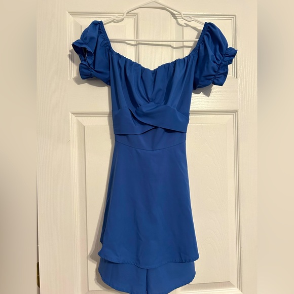 Fixmatti Boho Romper Off-Shoulder Ruffle Chiffon Blue - Picture 4 of 5